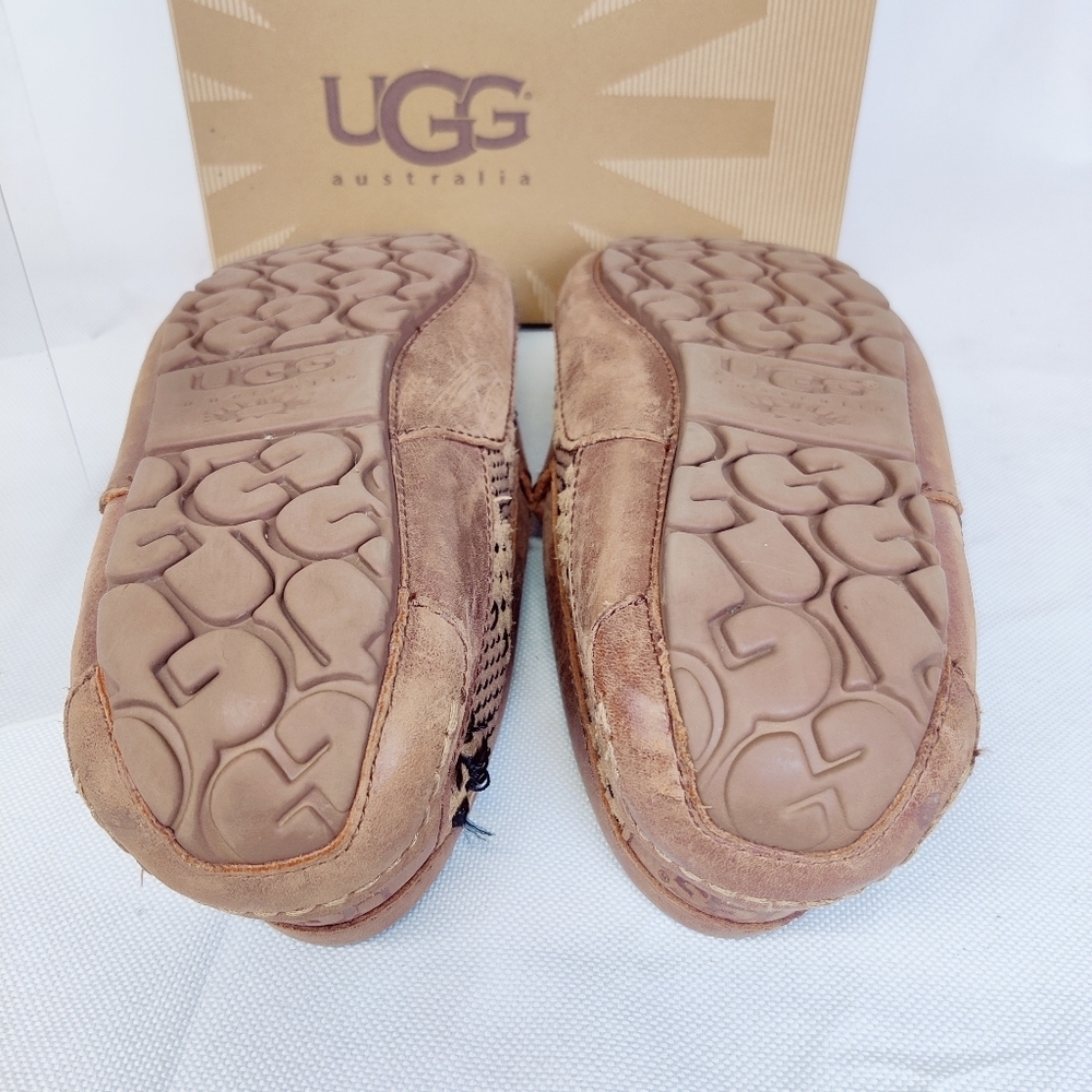 UGG Ascot Men's Size 8 Brown Woven Leather Slippers - Picture 6 of 16